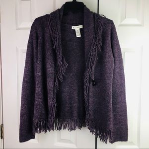 Susan bristol fringe cardigan purple plum